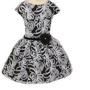 New Big Girls Short Sleeve Sequin Embroidered Flowers Girls Dresses Black 14